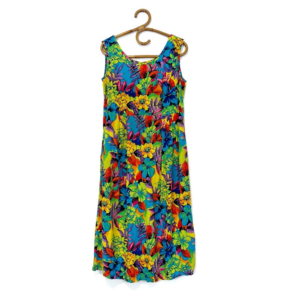 Hilo Hattie | Bright Hawaiian Floral Midi Dress Size M